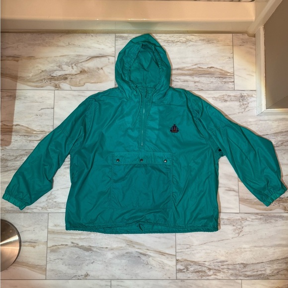Vintage Izod Teal Windbreaker Pullover Jacket 2X Big Half Zip Nylon - Picture 4 of 9